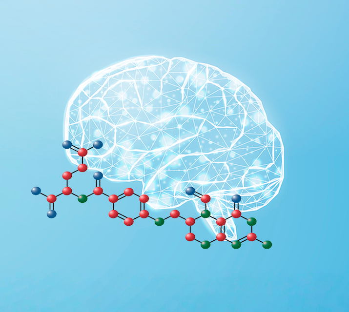 Image of brain with molecular structure of folinic acid superimposed